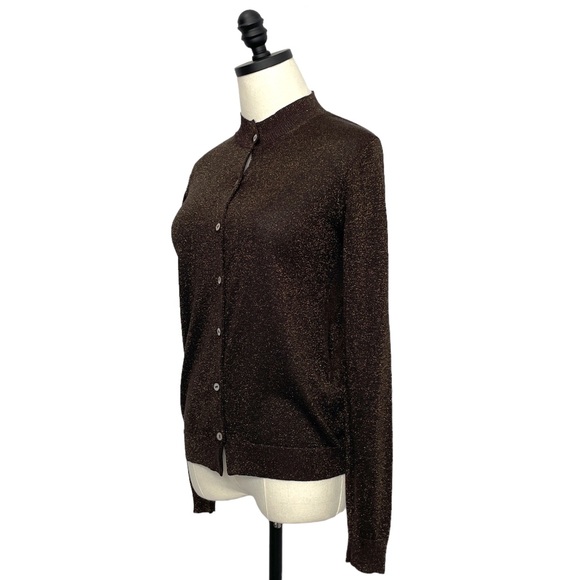 Via Condotti Crew Neck Cardigan Brown with Gold Metallic Flecks Size Medium - Picture 5 of 11